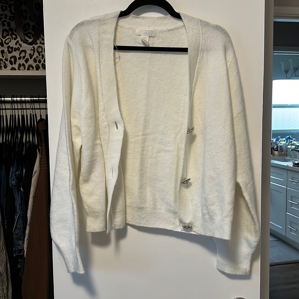 H&M off white cardigan with rhinestone buttons